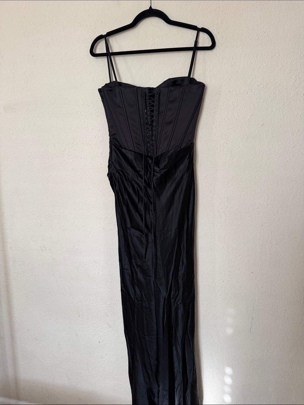 House Of Cb Valentina Black Corset Satin Draped Gown size S NWOT - Picture 7 of 13